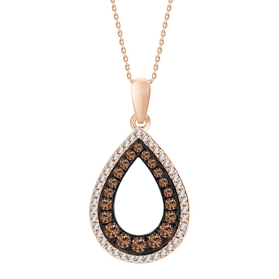 LADIES PENDANT WITH CHAIN 0.25CT ROUND/DARK BROWN DIAMOND 14K ROSE GOLD