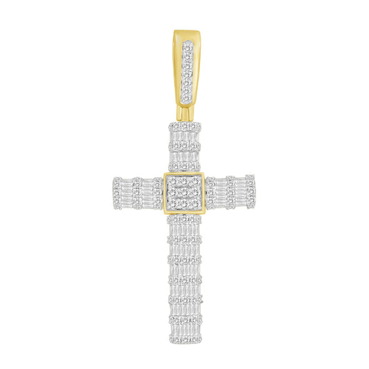 MEN'S PENDANT 1.50CT ROUND/BAGUETTE DIAMOND 10K YELLOW GOLD