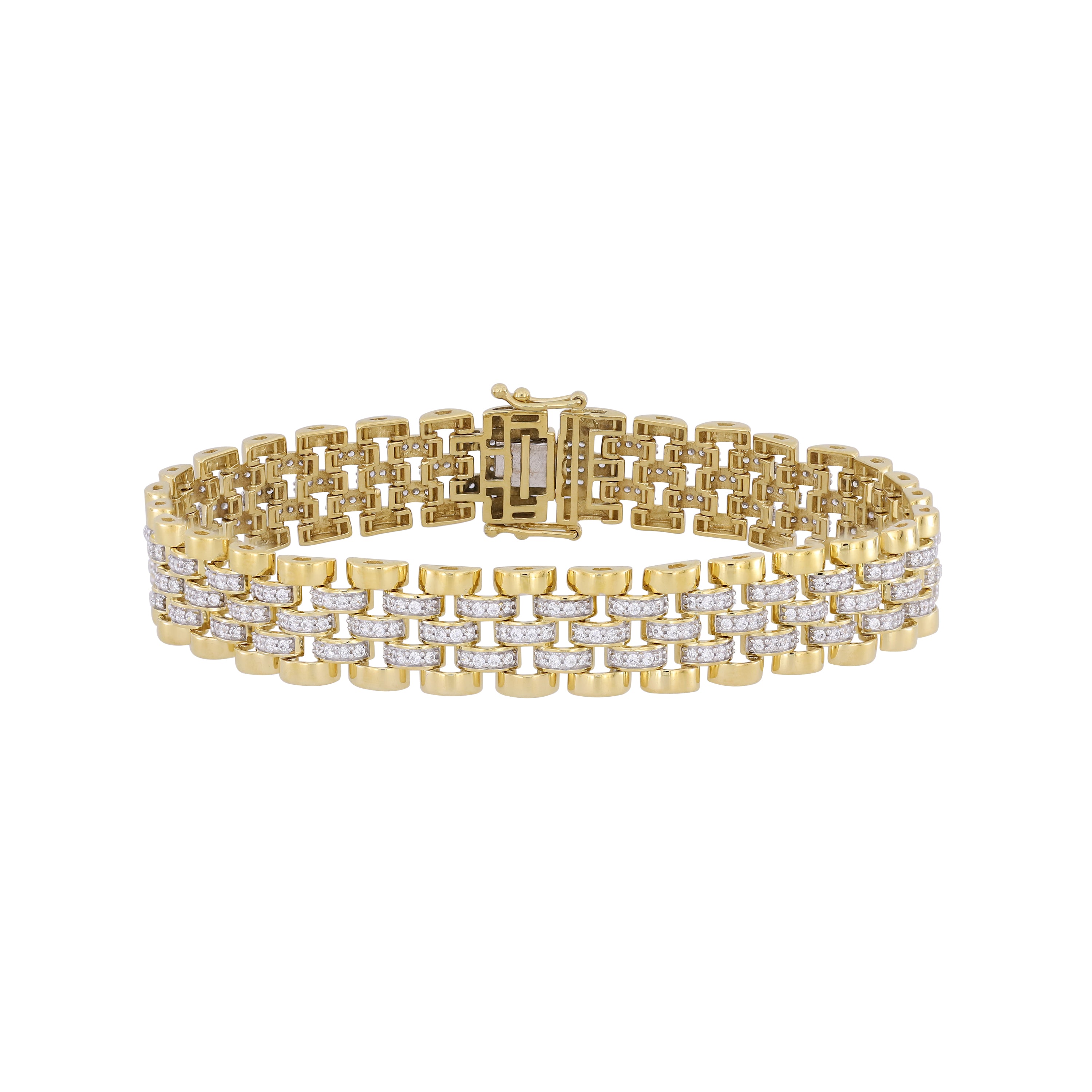 MEN'S  BRACELET 2.50CT ROUND DIAMOND 10K YELLOW GOLD