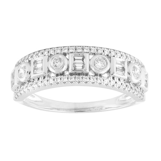 LADIES BAND 0.50CT ROUND/BAGUETTE DIAMOND 14K WHITE GOLD