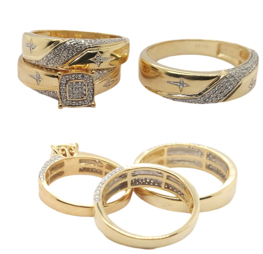 UNISEX TRIOS SET 0.50CT ROUND DIAMOND 10K YELLOW GOLD