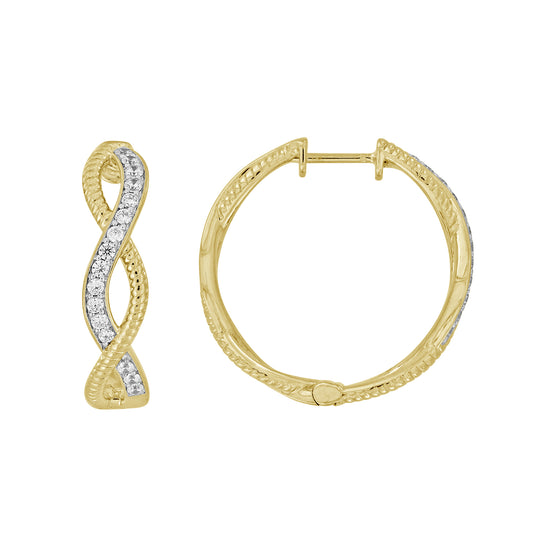 LADIES HOOPS EARRINGS 0.50CT ROUND DIAMOND 10K YELLOW GOLD