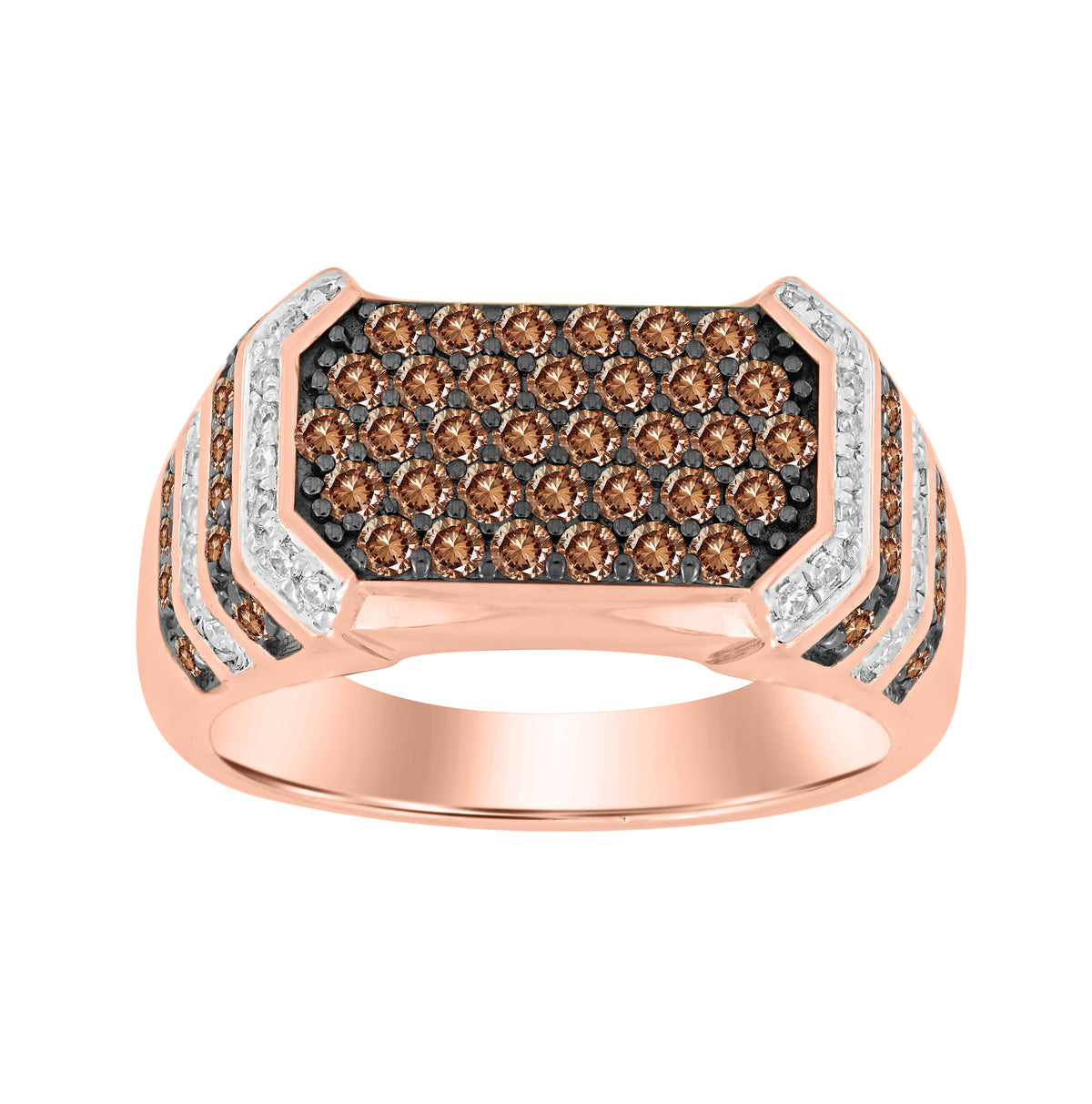 MEN'S  RING 1.00CT ROUND/DARK BROWN DIAMOND 10K ROSE GOLD