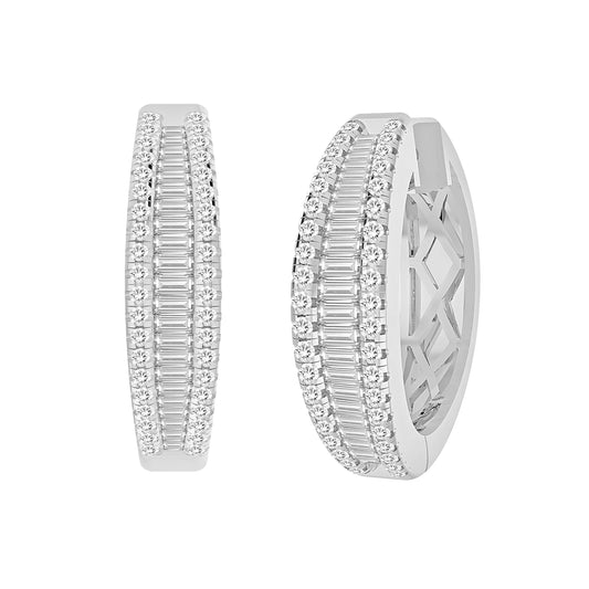 LADIES EARRINGS 0.75CT ROUND/BAGUETTE DIAMOND 14K WHITE GOLD