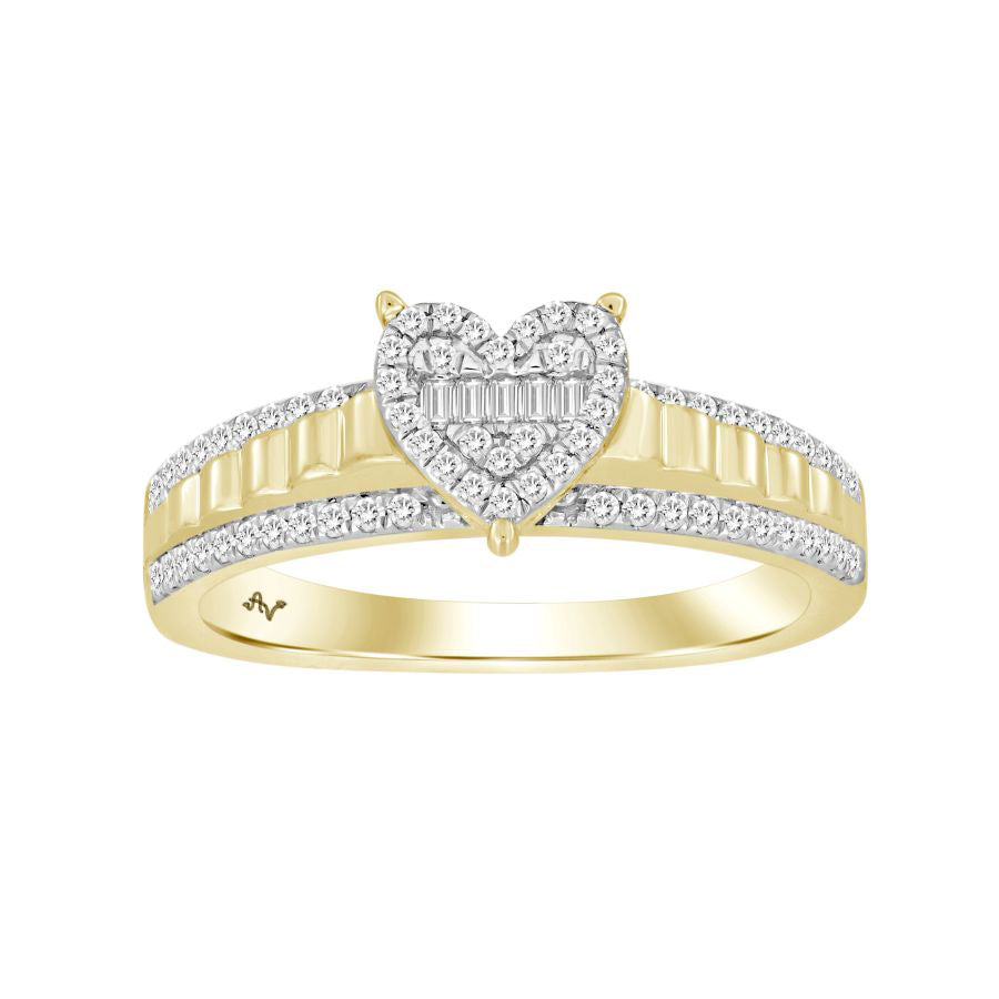 LADIES RING 0.25CT ROUND/BAGUETTE DIAMOND 10K YELLOW GOLD