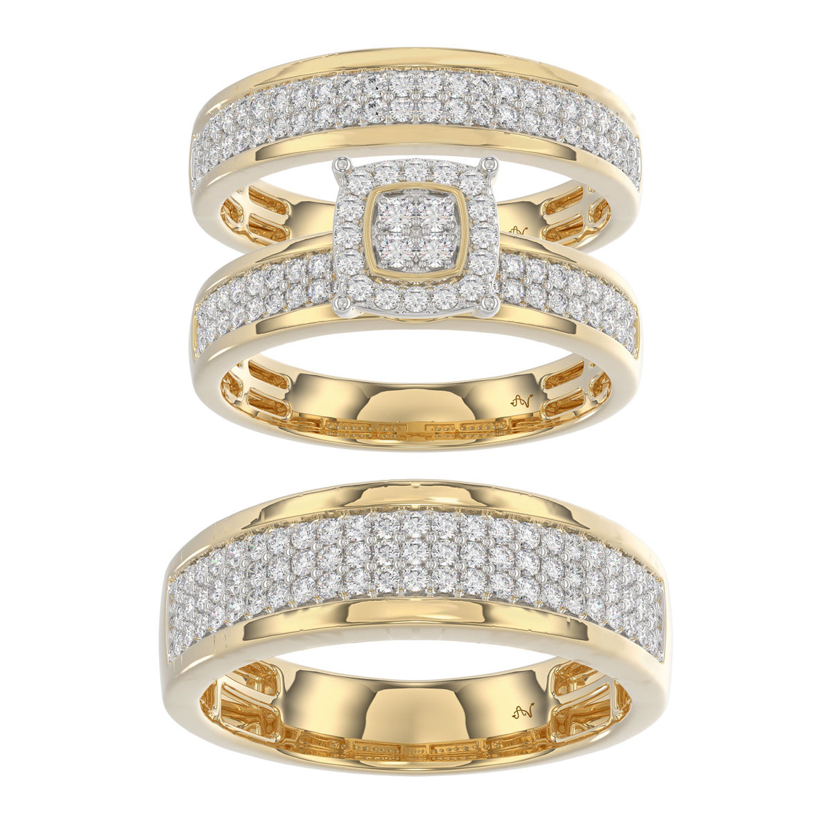LADIES TRIO SET 1.00CT ROUND DIAMOND 10K YELLOW GOLD