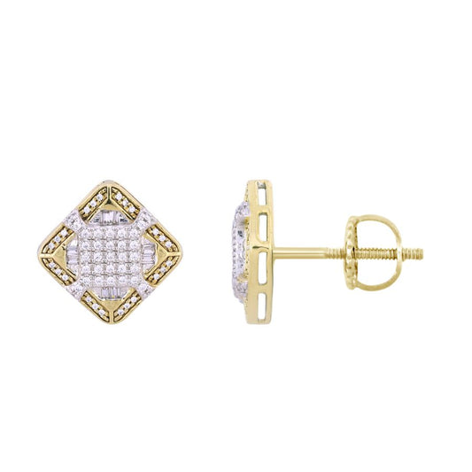 LADIES EARRINGS 0.33CT ROUND/BAGUETTE DIAMOND 10K YELLOW GOLD