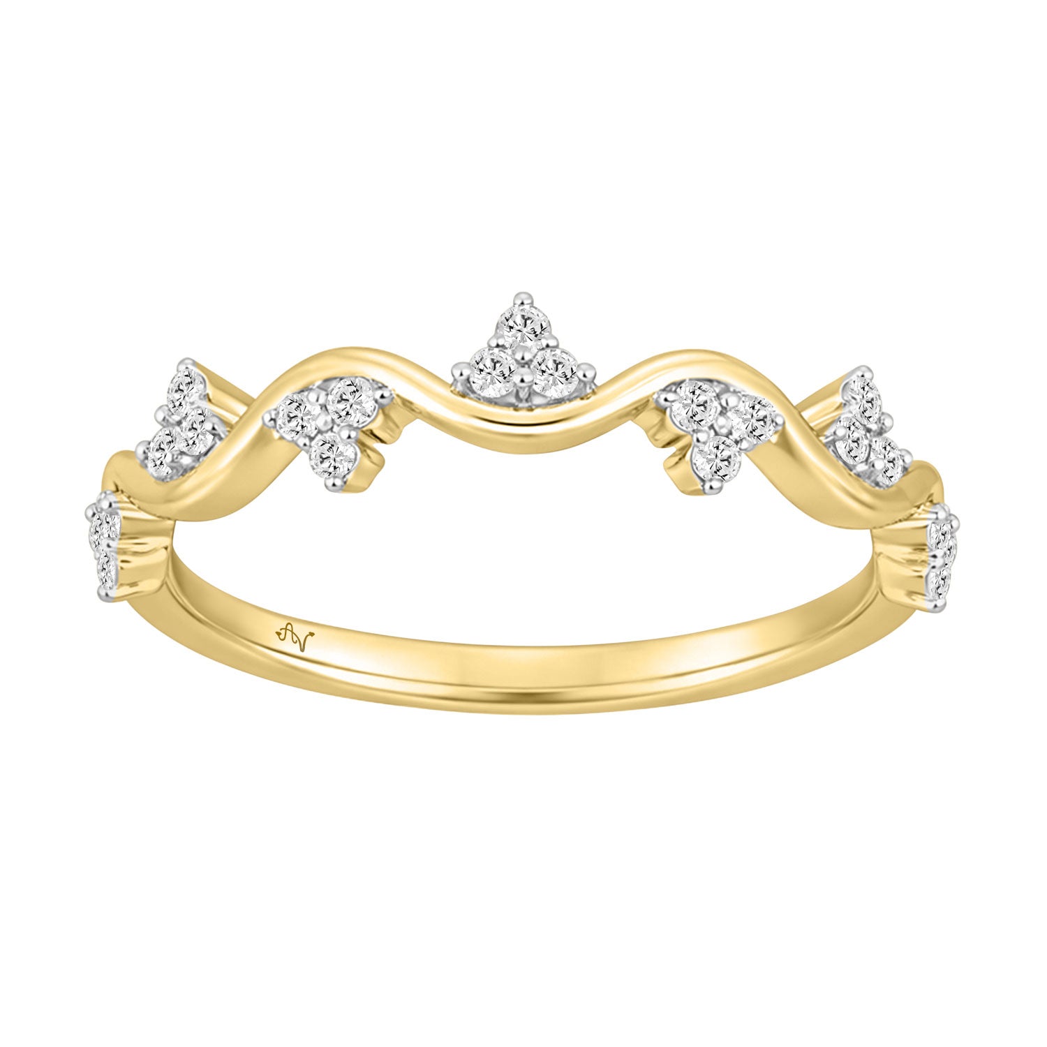 Elegant 10K Yellow Gold Ladies Engagement Band With 0.16Ct Round Diamond