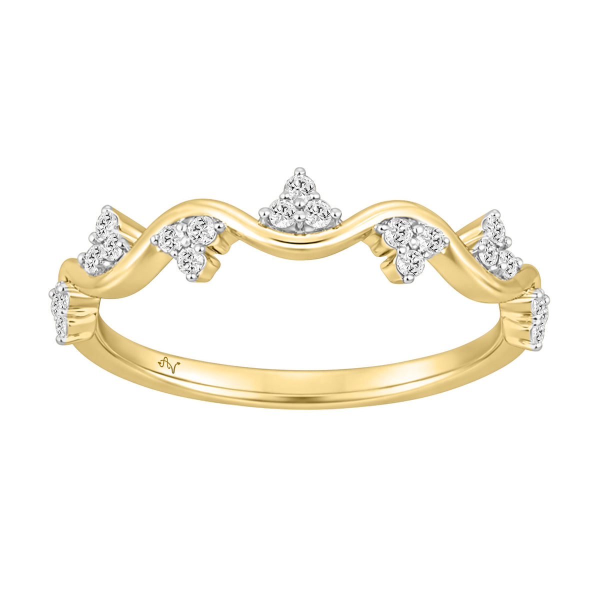 Elegant 10K Yellow Gold Ladies Engagement Band With 0.16Ct Round Diamond