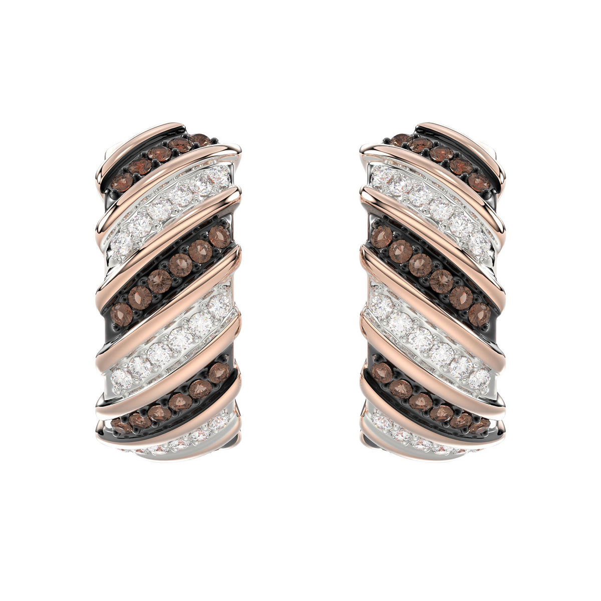 LADIES HOOPS EARRINGS 0.50CT ROUND/DARK BROWN DIAMOND 14K ROSE GOLD