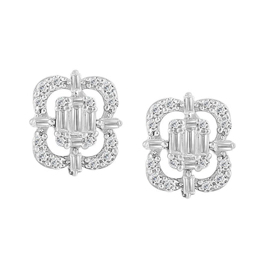 LADIES EARRINGS 0.25CT ROUND/BAGUETTE DIAMOND 14K WHITE GOLD (SI QUALITY)