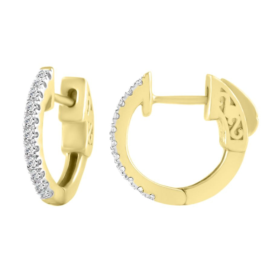 LADIES HOOP EARRINGS 0.15CT ROUND DIAMOND 10K YELLOW GOLD