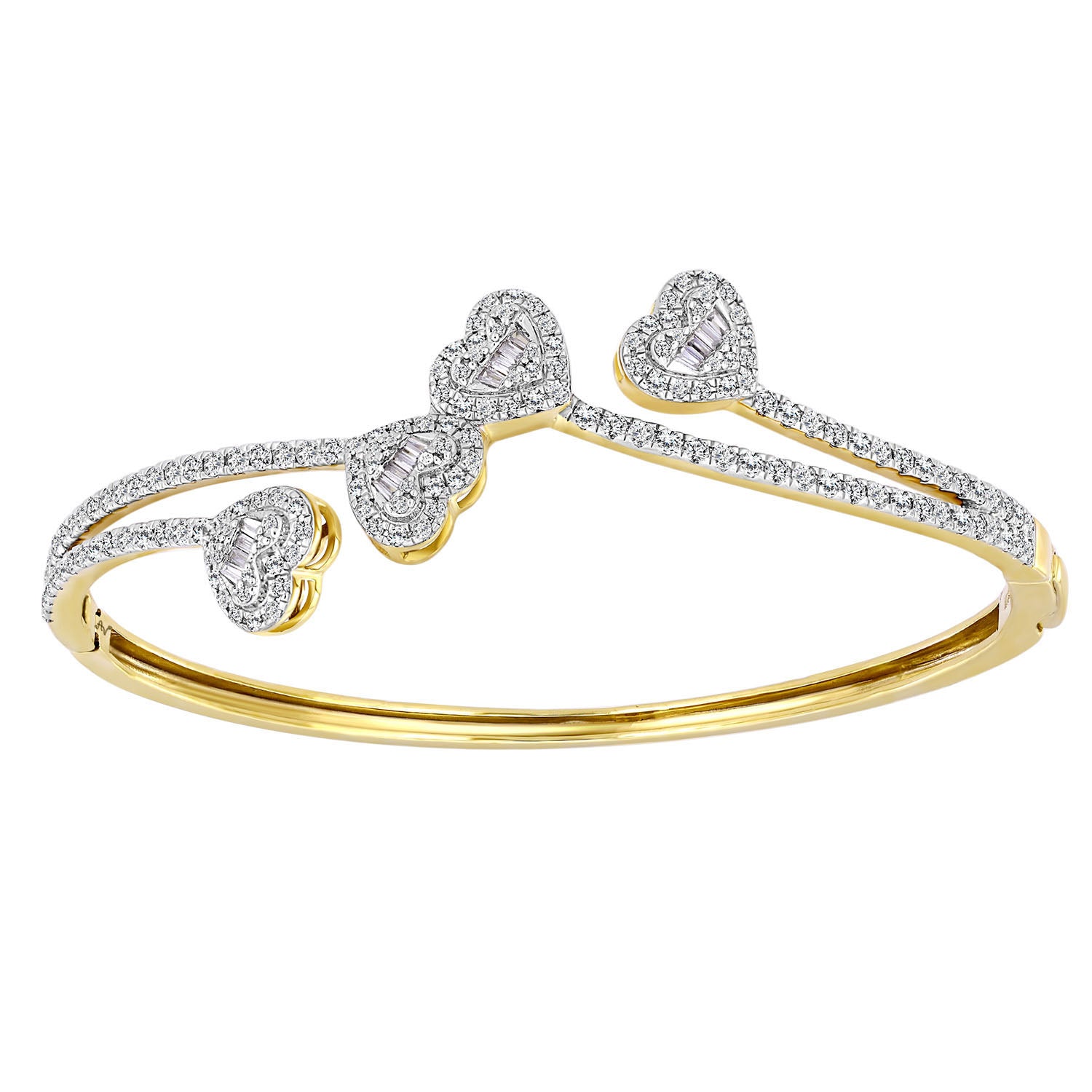 LADIES BANGLE 1.50CT ROUND/BAGUETTE DIAMOND 14K YELLOW GOLD