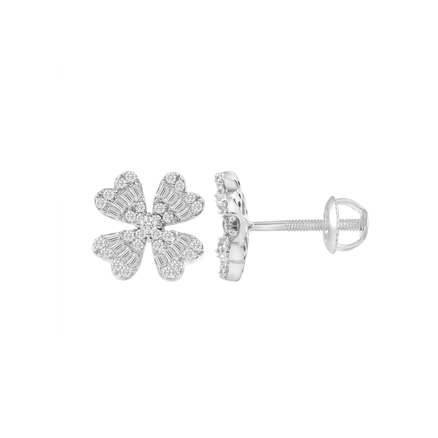 LADIES EARRINGS 0.33CT ROUND/BAGUETTE DIAMOND 14K WHITE GOLD