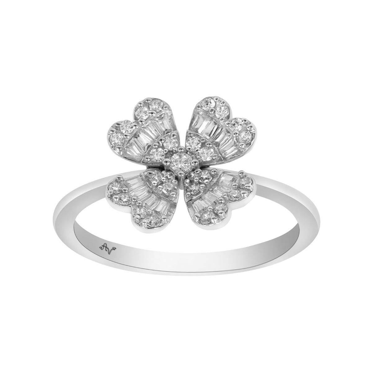 LADIES RING 0.33CT ROUND/BAGUETTE DIAMOND 14K WHITE GOLD