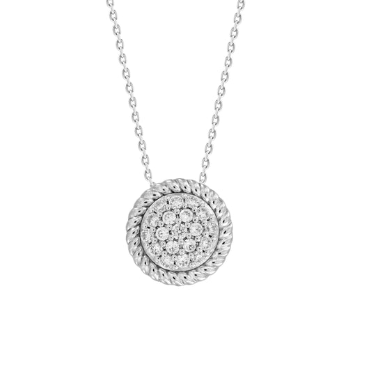 LADIES  PENDANT WITH CHAIN 0.25CT ROUND DIAMOND 14K WHITE GOLD