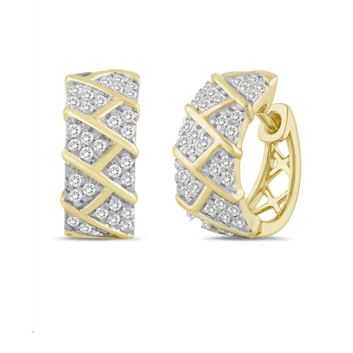 LADIES HOOPS EARRINGS 0.50CT ROUND DIAMOND 10K YELLOW GOLD