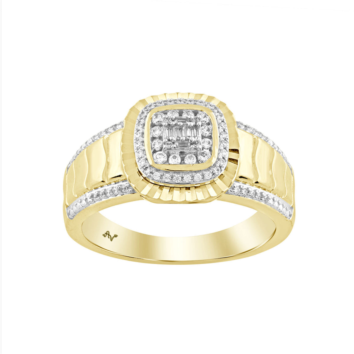 MEN'S RING 0.25CT ROUND/BAGUETTE DIAMOND 10K YELLOW GOLD