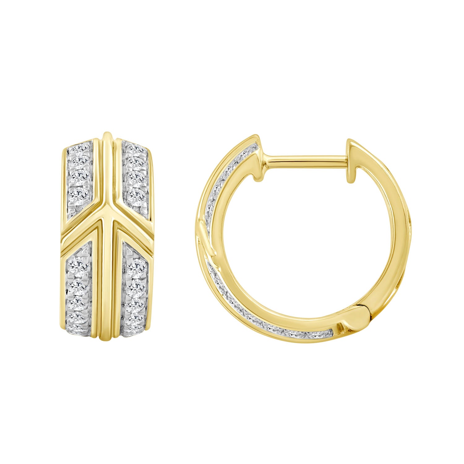 LADIES HOOPS EARRINGS 0.50CT ROUND DIAMOND 10K YELLOW GOLD