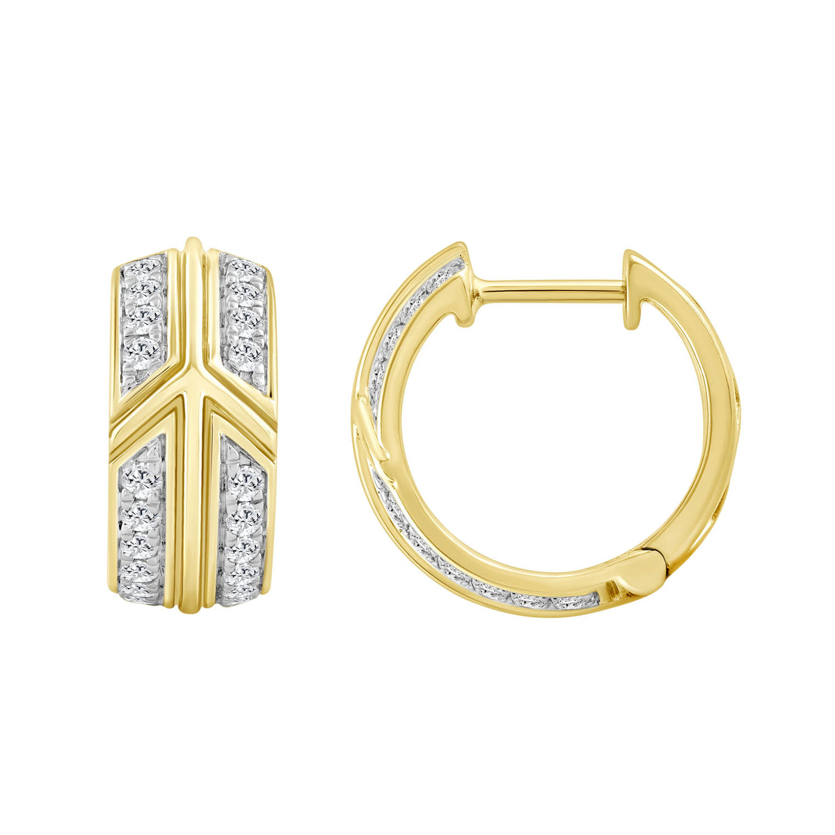 LADIES HOOPS EARRINGS 0.50CT ROUND DIAMOND 10K YELLOW GOLD
