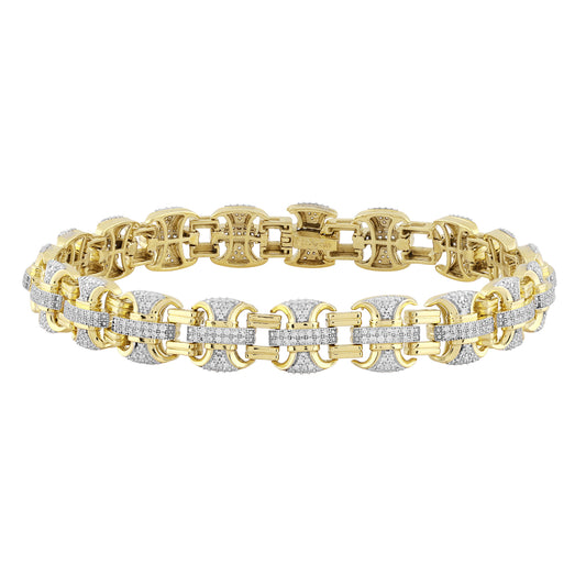 MEN'S  BRACELET 1.00CT ROUND DIAMOND 10K YELLOW GOLD