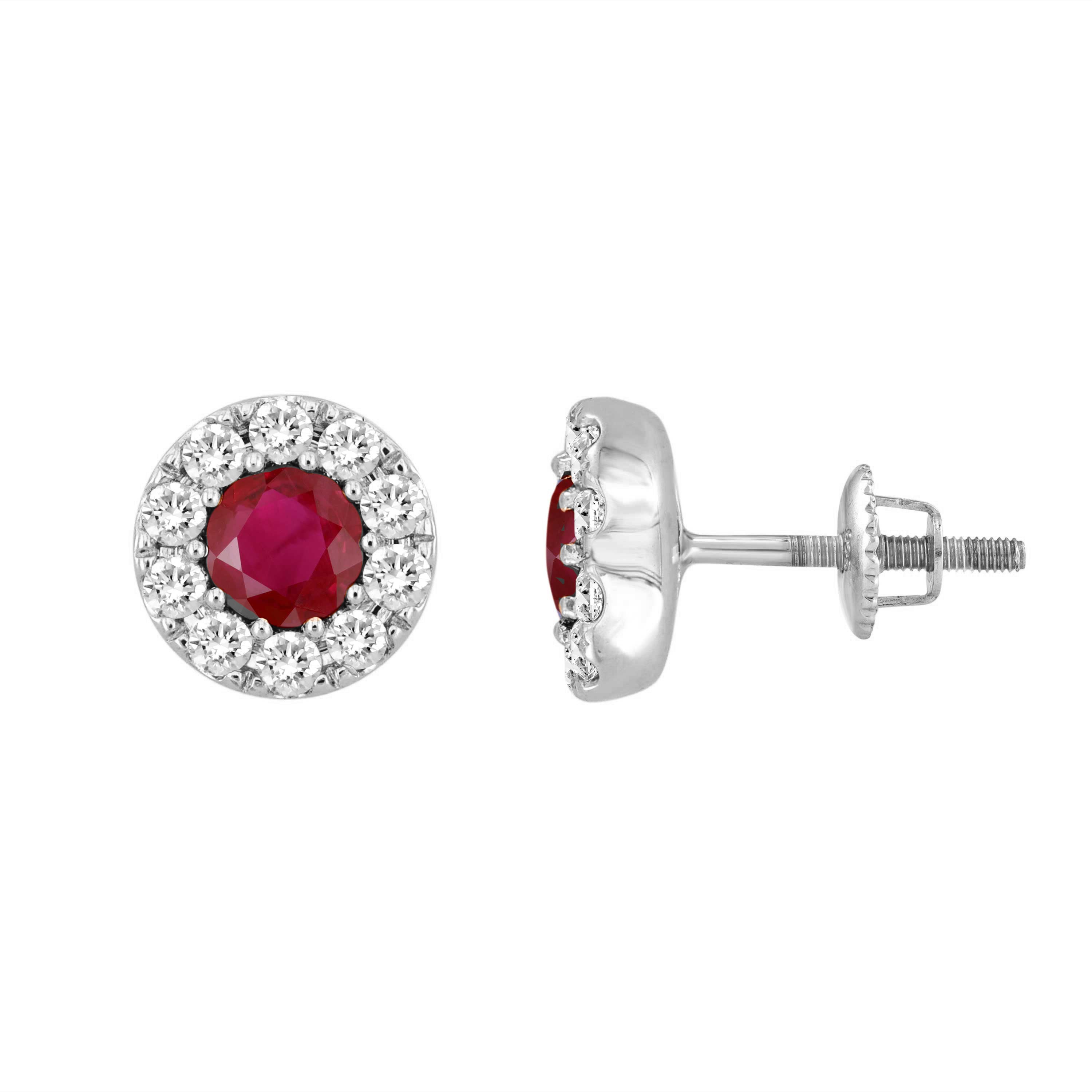 LADIES EARRING 1.75CT ROUND/RUBY DIAMOND 14K WHITE GOLD (CENTER STONE RUBY APPROX 1.20CT)