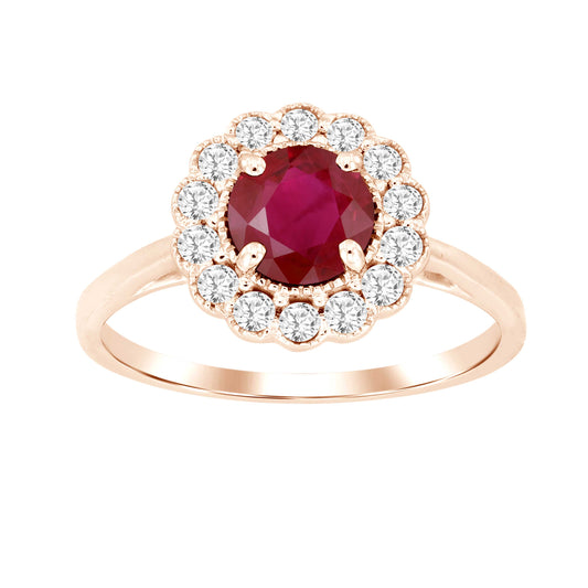 LADIES RING 1.55CT ROUND/RUBY DIAMOND 14K ROSE GOLD (CENTER STONE RUBY APPROX-1.25CT)