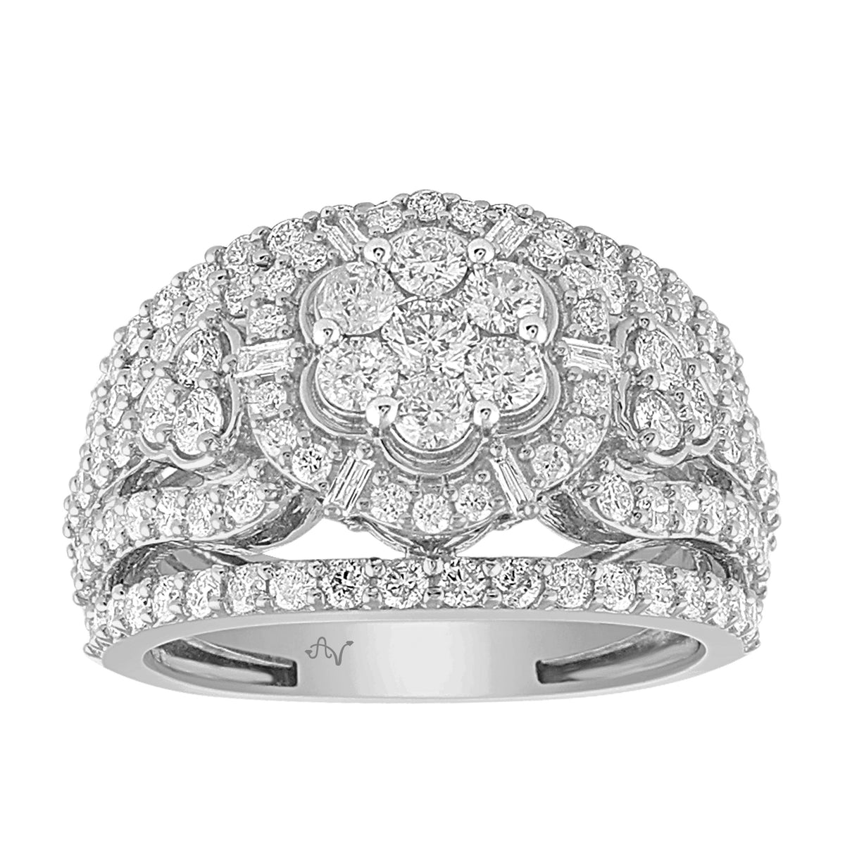 LADIES  RING 2.00CT ROUND/BAGUETTE DIAMOND 10K WHITE GOLD