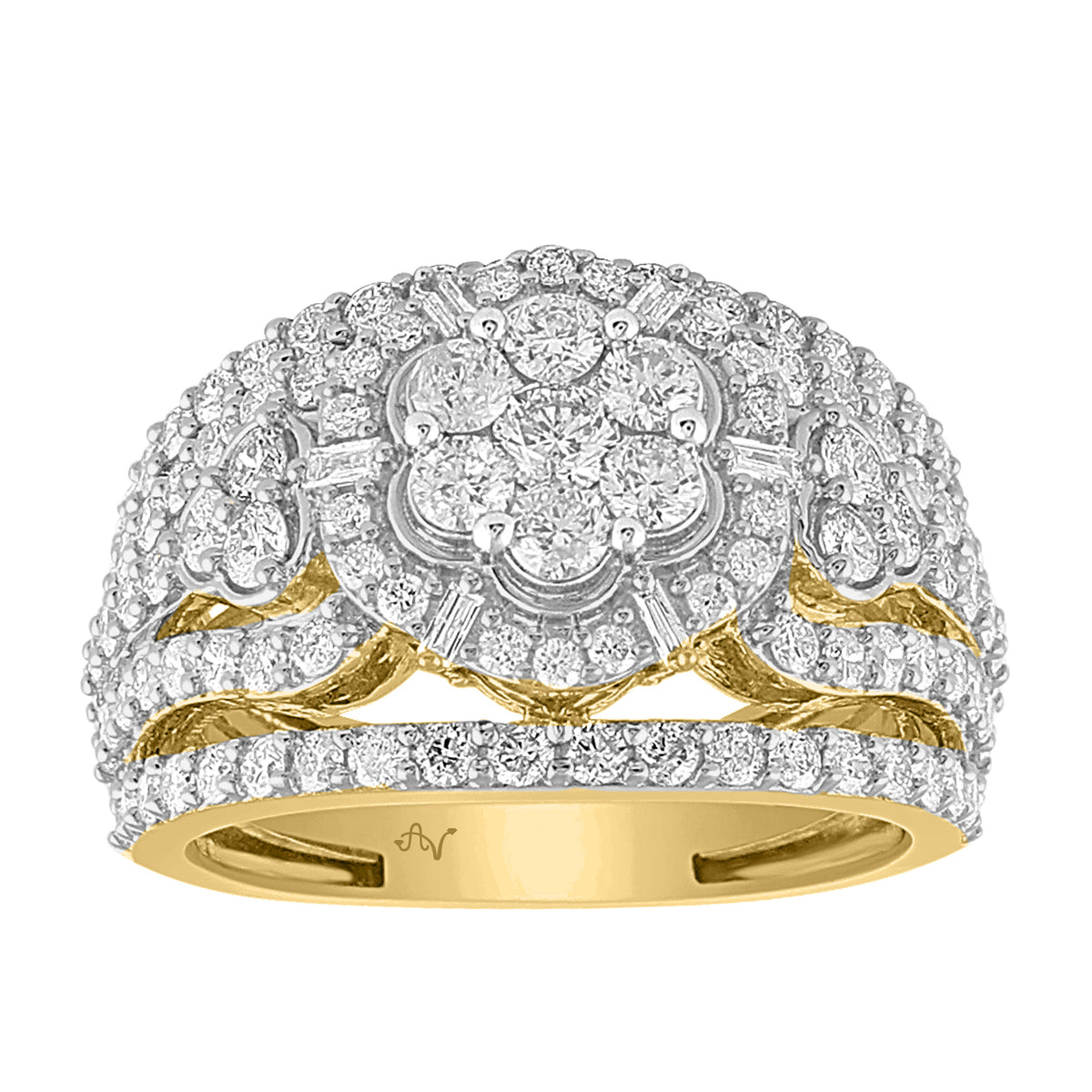 LADIES  RING 2.00CT ROUND/BAGUETTE DIAMOND 10K YELLOW GOLD