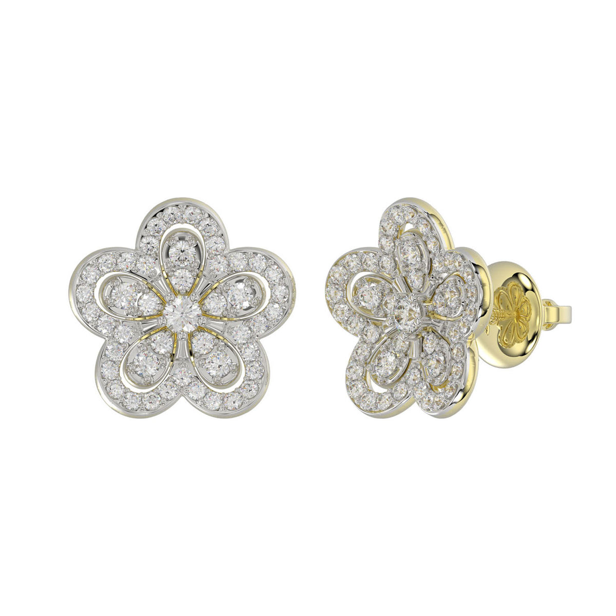 LADIES EARRINGS 0.50CT ROUND DIAMOND 14K YELLOW GOLD