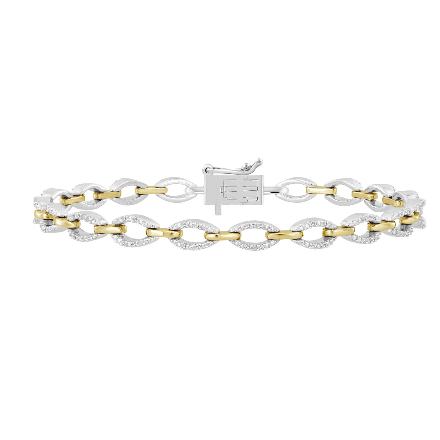 LADIES BRACELET 0.16CT ROUND DIAMOND 10K STERLING SILVER WHITE/YELLOW