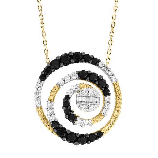 LADIES PENDANT WITH CHAIN 1.00CT ROUND/BLACK/BAGUETTE DIAMOND 10K YELLOW GOLD