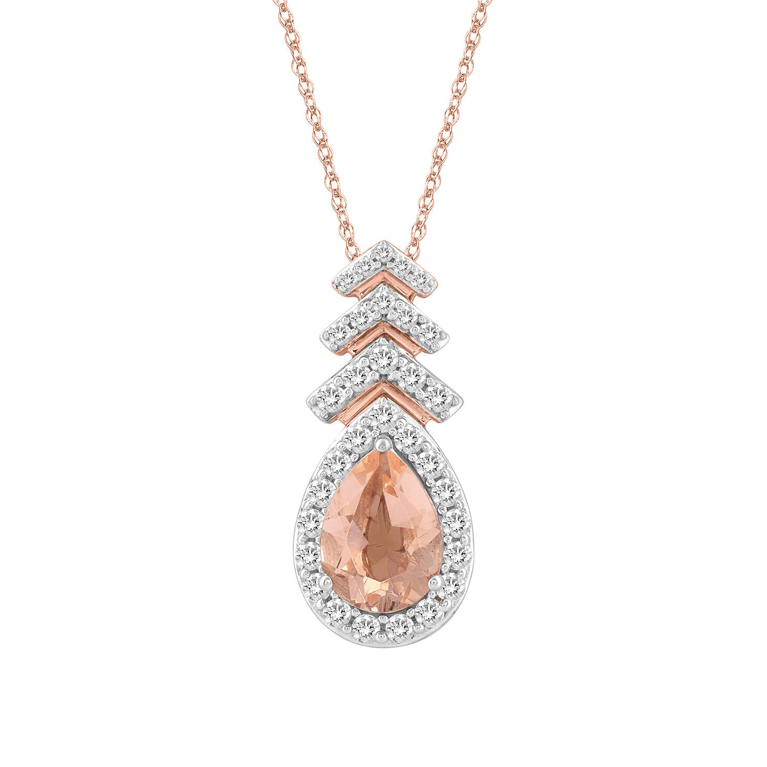 LADIES PENDANT 1.00CT ROUND/PEAR DIAMOND 14K ROSE GOLD (CENTER STONE 0.62CT MORGANITE PEAR DIAMOND)