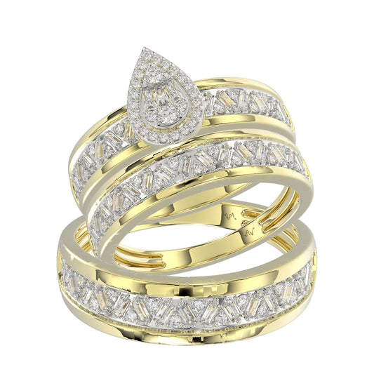 LADIES TRIO SET 1.00CT ROUND/BAGUETTE DIAMOND 10K YELLOW GOLD