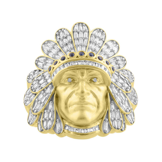 MEN'S RING 1.00CT ROUND/BAGUETTE DIAMOND 10K YELLOW GOLD