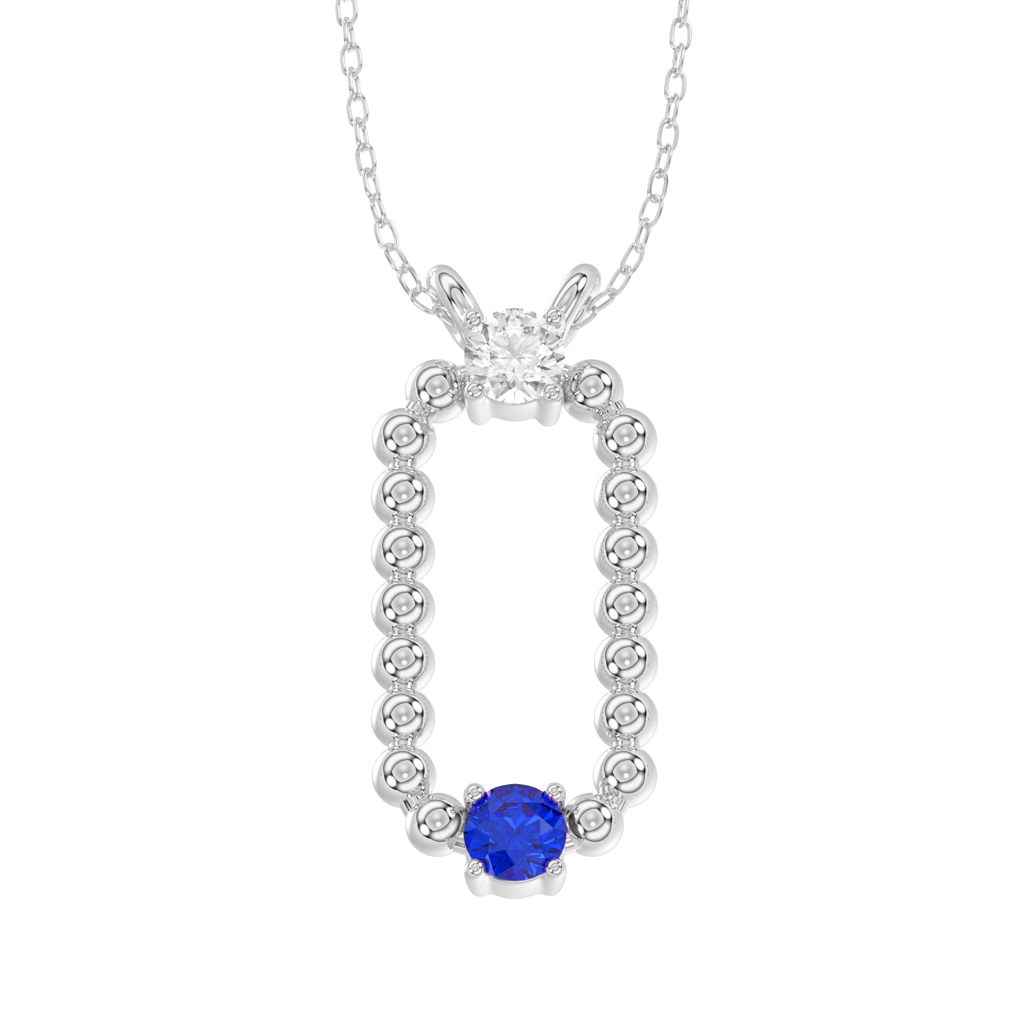 LADIES PENDANT WITH CHAIN 0.15CT ROUND/BLUE SAPHIRE DIAMOND 14K WHITE GOLD (CENTER STONE ROUND BLUE SAPHIRE 0.10CT)