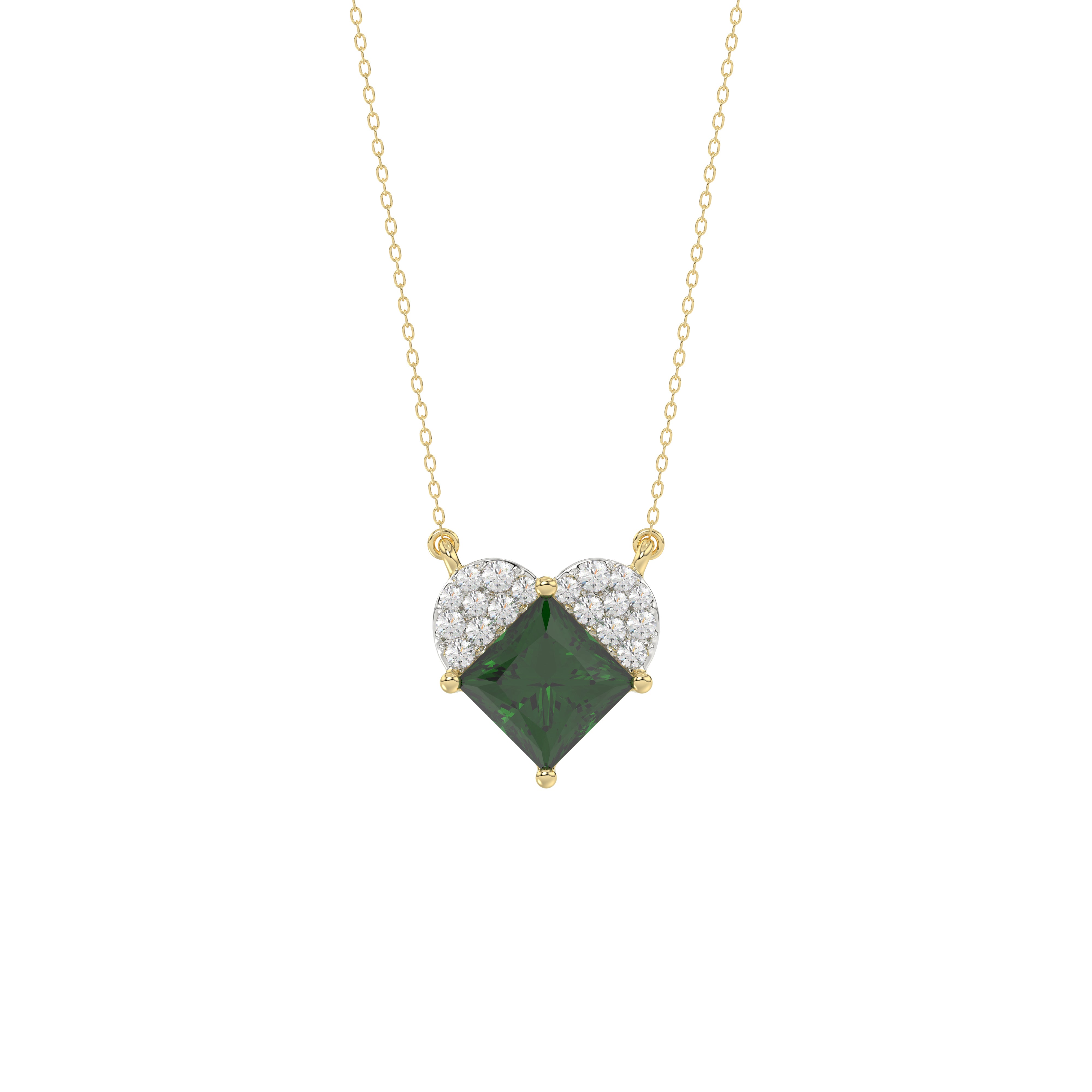 LADIES PENDANT 1.45CT ROUND/GREEN EMERALD PRINCESS DIAMOND 14K YELLOW GOLD (GREEN EMERALD PRINCESS 1.32CT)