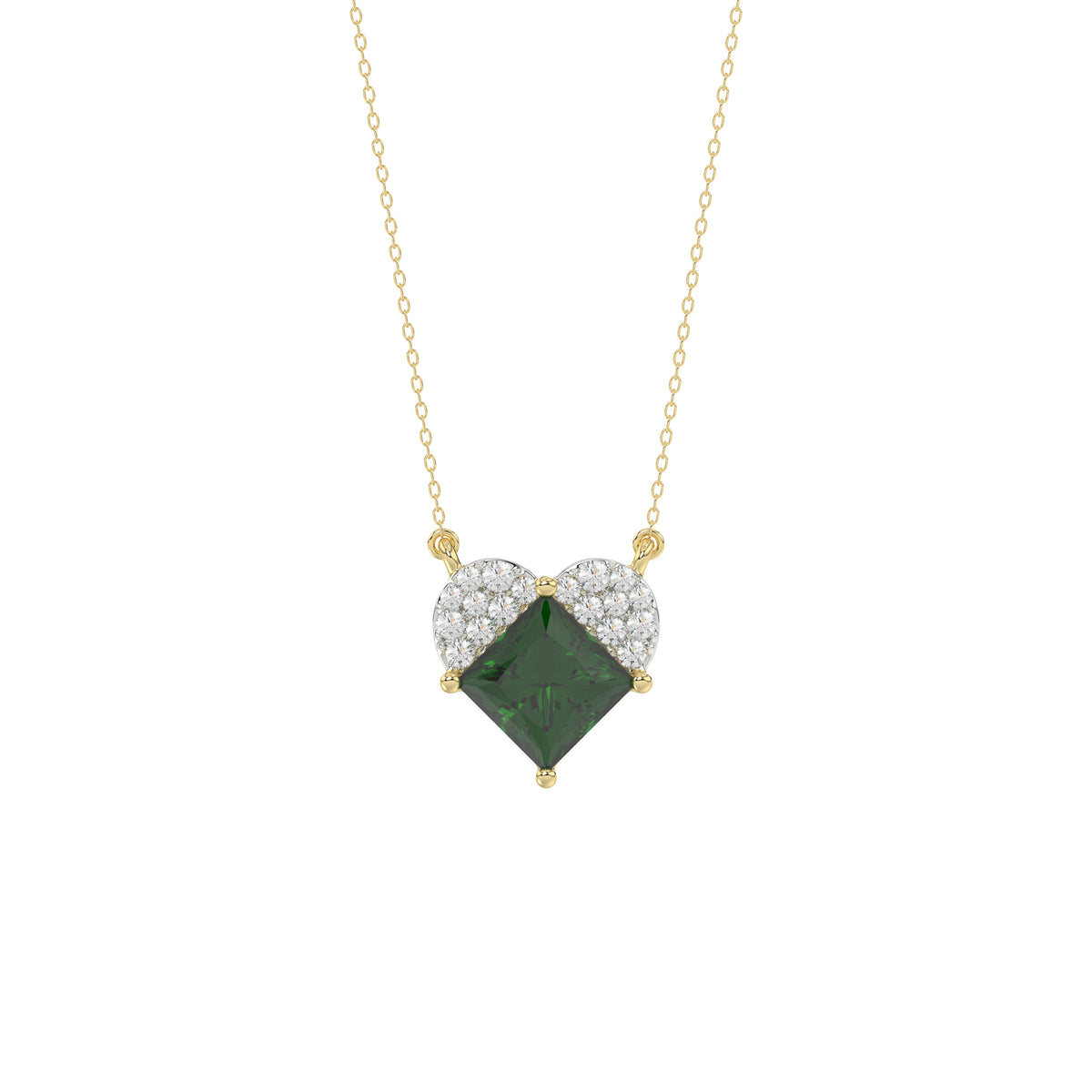 LADIES PENDANT 1.45CT ROUND/GREEN EMERALD PRINCESS DIAMOND 14K YELLOW GOLD (GREEN EMERALD PRINCESS 1.32CT)