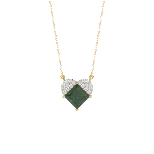 LADIES PENDANT 1.45CT ROUND/GREEN EMERALD PRINCESS DIAMOND 14K YELLOW GOLD (GREEN EMERALD PRINCESS 1.32CT)