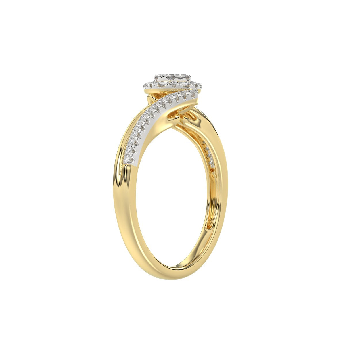Elegant 10K Yellow Gold 0.20CT Round & Baguette Diamond Halo Ring For Women