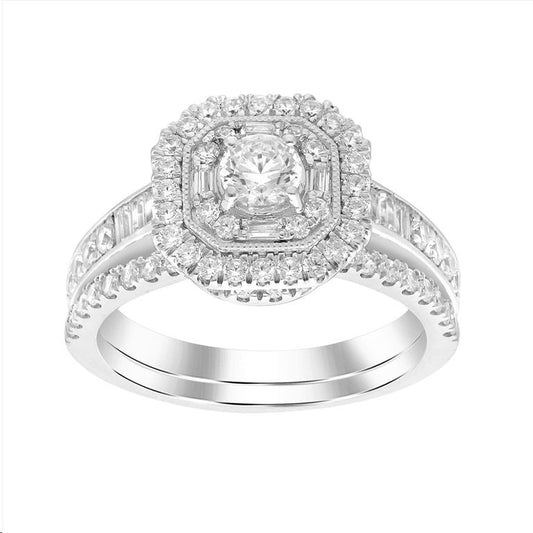 LADIES BRIDAL SET 1.20CT ROUND/BAGUETTE DIAMOND 14K WHITE GOLD (SI QUALITY)  (CENTER STONE ROUND DIAMOND-0.40CT)