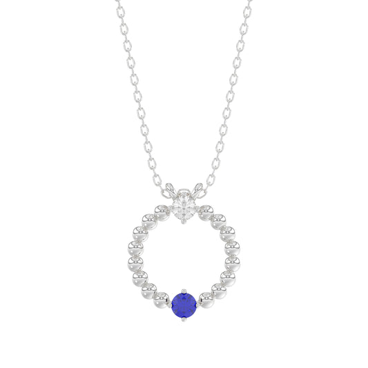 14K White Gold 0.15Ct Blue Sapphire & Diamond Necklace For Women Natural Round Sapphire Ladies Jewelry