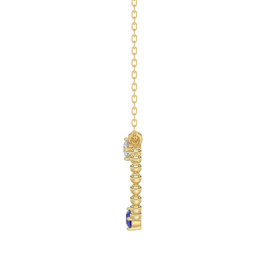 14K Yellow Gold 0.15Ct Blue Sapphire & Diamond Necklace For Women Natural Round Sapphire Ladies Jewelry