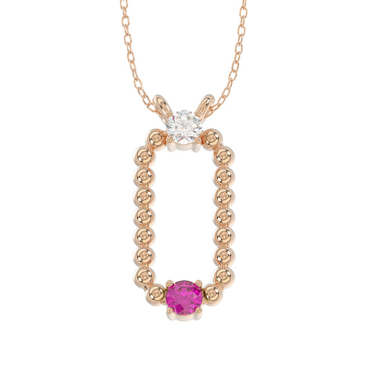 LADIES PENDANT WITH CHAIN 0.15CT ROUND/RUBY DIAMOND 14K ROSE GOLD (CENTER STONE ROUND/RUBY-0.10CT)