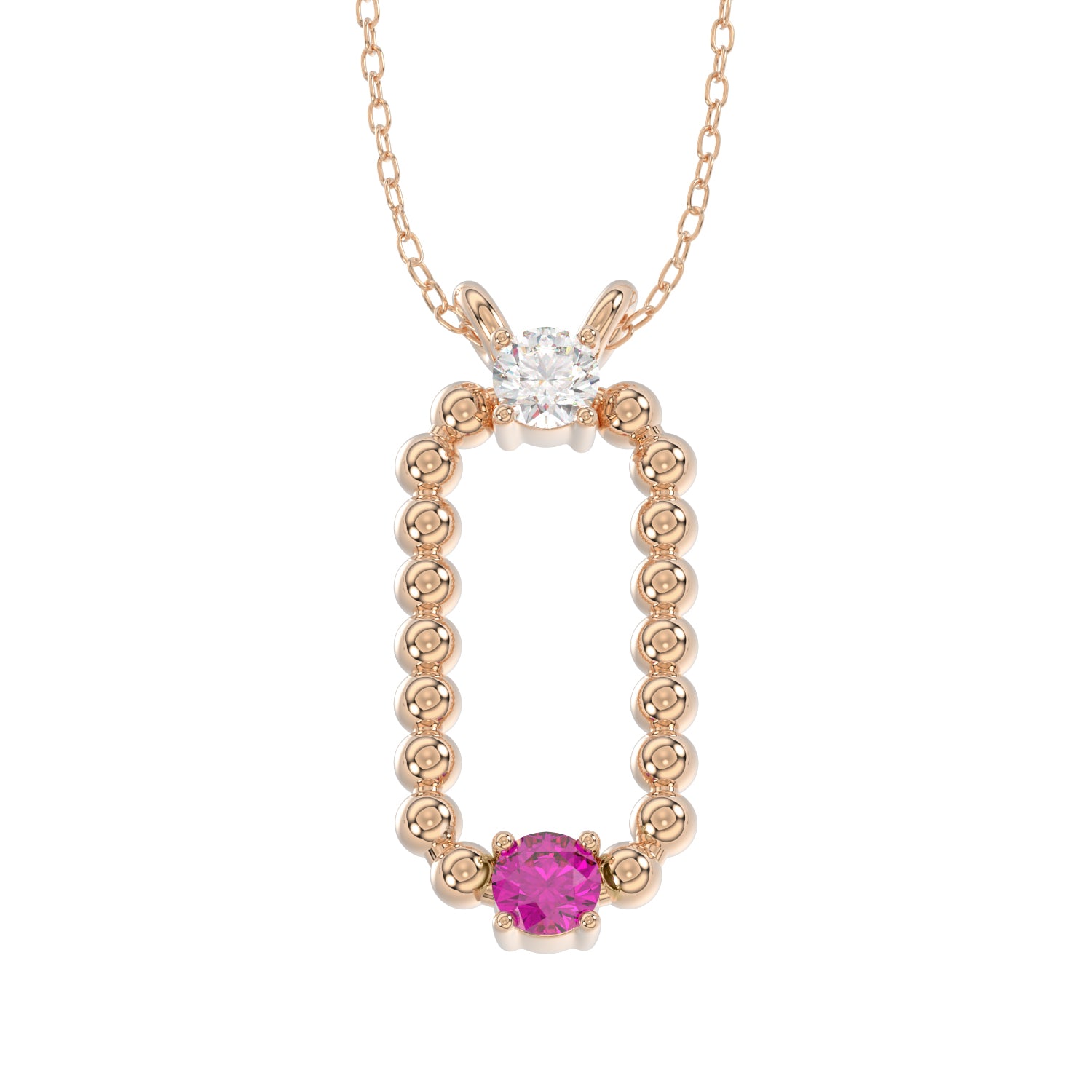 LADIES PENDANT WITH CHAIN 0.15CT ROUND/RUBY DIAMOND 14K ROSE GOLD (CENTER STONE ROUND/RUBY-0.10CT)