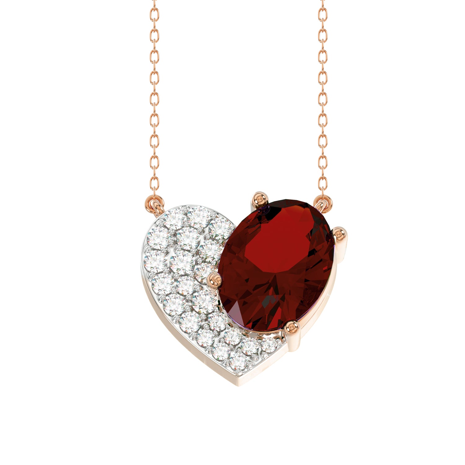 LADIES PENDANT WITH CHAIN 1.65CT ROUND/OVAL/RUBY DIAMOND 14K ROSE GOLD (CENTER STONE RUBY/OVAL-1.50CT)