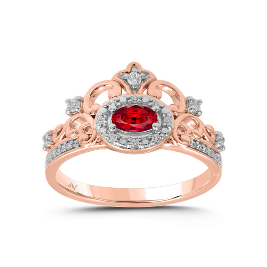 LADIES RING 0.45CT ROUND/RUBY/OVAL DIAMOND 14K ROSE GOLD (CENTER STONE OVAL DIAMOND -0.30CT)