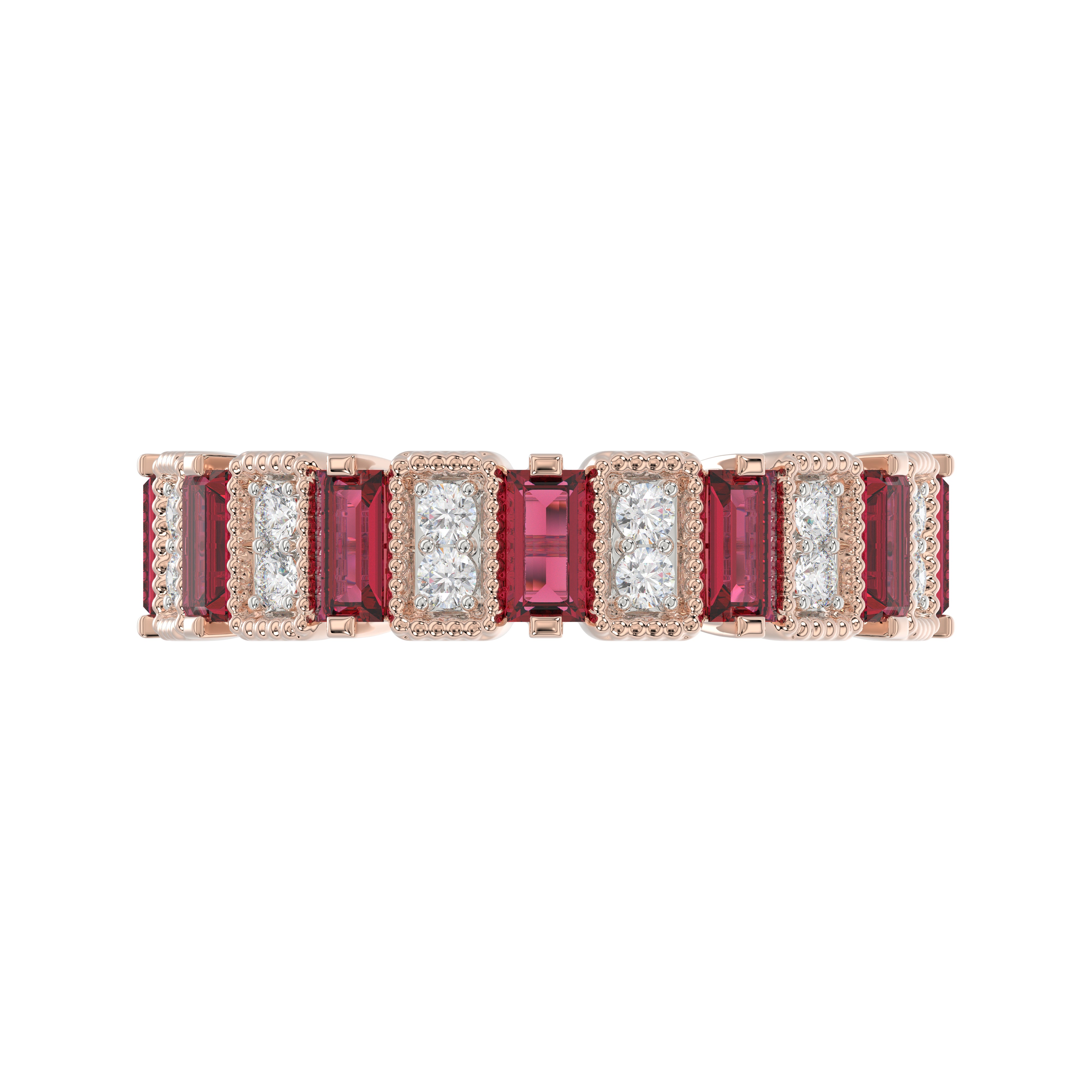 LADIES BAND 1.30CT ROUND/BAGUETTE RUBY DIAMOND 14K ROSE GOLD