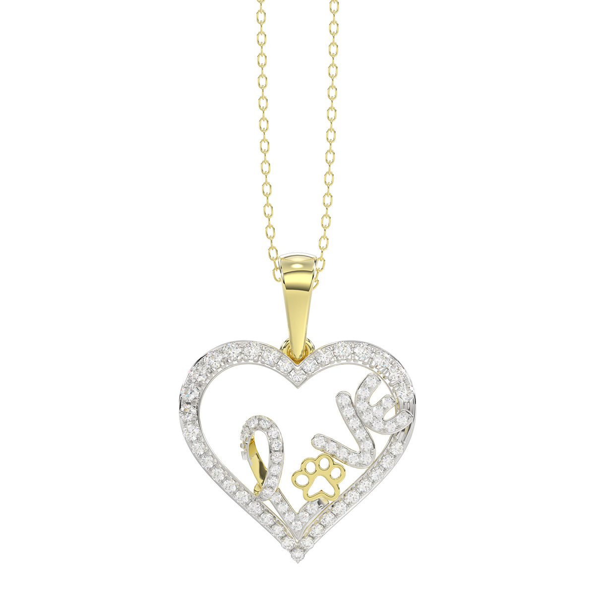 Elegance Ladies Love Heart-Shaped Pendant 0.20Ct  Round Diamond, 10K Yellow Gold Fashion Pendant With Chain