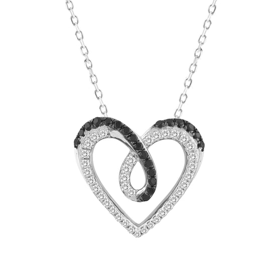 LADIES PENDANT WITH CHAIN 0.25CT ROUND/BLACK DIAMOND 14K WHITE GOLD